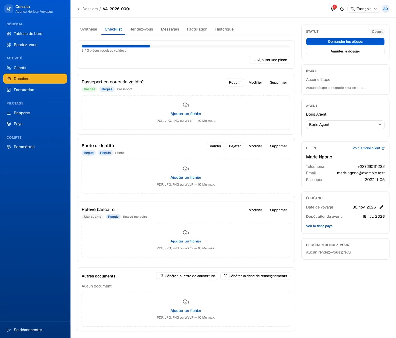 Consula — document checklist of a file
