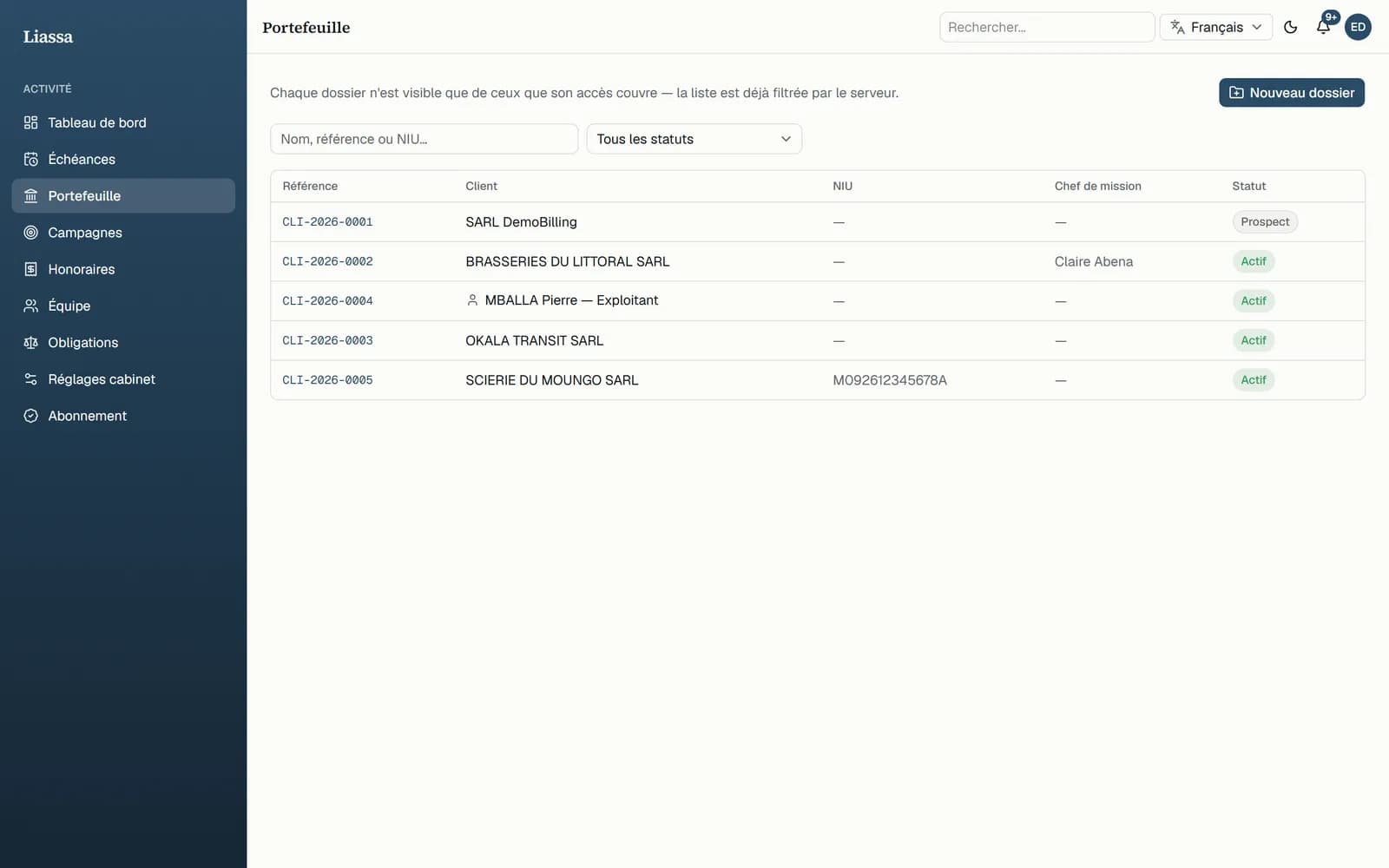 Liassa — Le portefeuille de clients