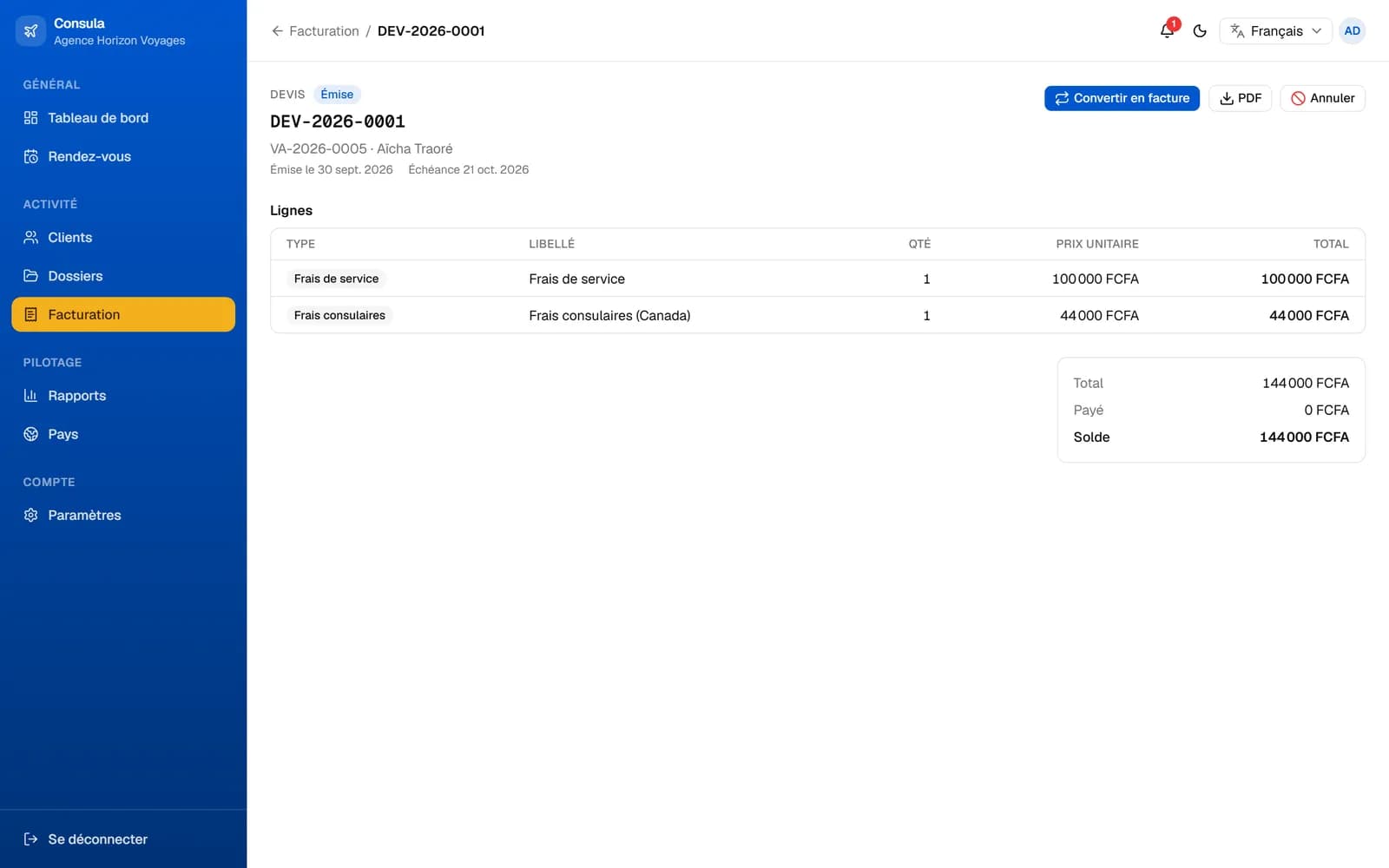 The invoice and its payments